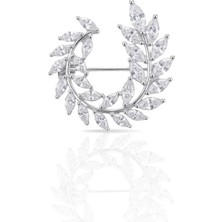 Oya Silver Markiz Taşlı Gümüş Defne Dalı Broş 2.5x2.5 cm [OYSY253]