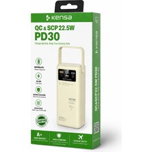 Kensa 30000MAH Powerbank – 22.5W Hızlı Şarj (Qc & PD30), LED Ekranlı, Dahili Kablolu Taşınabilir Şarj Cihazı