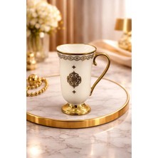 Yzhome Acar Lüks Uzun Ayaklı Porselen Yaldızlı Desenli Kupa Bardak 350ML