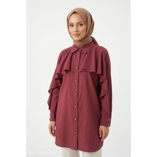 Lale Butik Levidor Kolu Fırfır Detay Gömlek 230157 Mürdüm