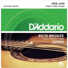 Burak Music D'addario EZ890 Ez Serisi Akustik Gitar Tel Seti (Super Light - 85/15 Bronze - 09-45)