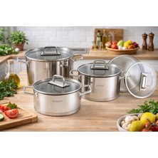 Milanor Diamond 8 Parça Süzgeç Kapaklı Çelik Tencere Seti – 18/10 Paslanmaz Çelik