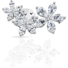 Oya Silver Baget Taşlı Üçlü Çiçek Gümüş Rozet 2.5x1.5 cm [OYSY254]