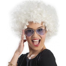 Neonova Beyaz Renk Kıvırcık Afro Bonus Peruk