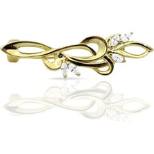 Oya Silver 24K Altın Kaplama Zirkon Taşlı Sarmal Gümüş Broş 3.3x0.9 cm [61112612]