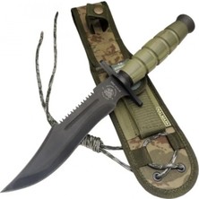 Marsilyan 0698 Haki Komando Bıçağı 30CM -  Testere Detaylı, Oluklu, Kılıflı