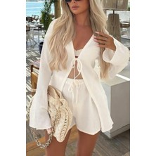 Tarz Cool Kadın Müslin Şortlu Takım – Bağlama Detaylı Hafif Yazlık Takım, Salaş Kesim Plaj & Günlük Kombin