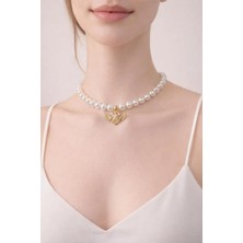 Blue Cat Bijouterie Melek Kanatlı Kalp Inci Choker