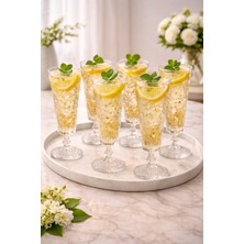 Yzhome 6 Lı Cam Flüt Desenli Kahve Yanı Su Bardağı Ayaklı Uzun 150ML