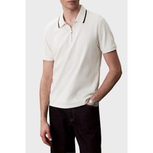 Calvin Klein % 100 Pamuk Regular Fit Yarım Fermuarlı Polo LV04LF214GYAS Erkek Polo LV04LF214G Yas