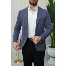 Beystil Sivri Yaka Kırçıllı Lacivert Blazer Ceket Britanya - Slim Fit