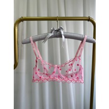Ecs Butik Kalp Desenli Dantelli Balenli Bralet & Tanga Takımı Transparan Iç Giyim Seti