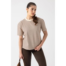 i8 Denim Kısa Kollu Çizgili T-Shirt