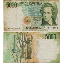 Banknoting Italya 5000 Liret 1985 Bellini Temalı. Çok Temiz(-)