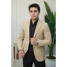 Beystil Mono Yaka Krem Ceket 572 - Slim Fit