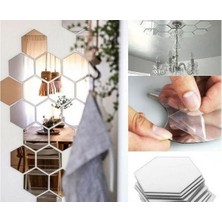 Neonova 12 Adet Orta Boy Yapışkanlı Dekoratif Akrilik Ayna Altıgen