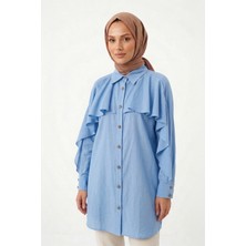 Lale Butik Levidor Kolu Fırfır Detay Gömlek 230157 Mavi