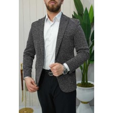 Beystil Sivri Yaka Kırçıllı Siyah Blazer Ceket Britanya -Slim Fit