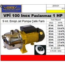 Vortex Vpi 100 Inox S/s 304 1hp 220V Paslanmaz Gövde Çelik Fanlı Jet Su Pompa
