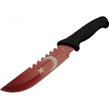 Marsilyan Ayyıldız MF033 Rd Kırmızı Av Bıçağı 31CM - Testere Detaylı Bıçak, Oluklu, Kılıflı, Plastik Sap