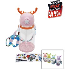 Neonova Geyik Modeli Pipetli Çocuk Matara Suluk Askı Ipli Sticker Hediyeli