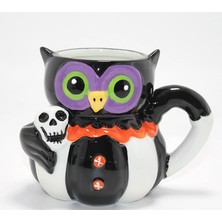 Renklime Kurukafa Tutan Baykuş Figürlü Seramik Kupa Bardak