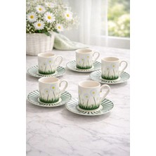 Yzhome 6 Kişilik Porselen Papatya Desenli Kahve Fincan Takımı Seti 90ML
