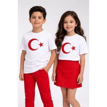 Promisebackdrop2 Kaliteli Unisex Çocuk Kırmızı Ay Yıldız Türk Bayraklı Kısa Kollu T-Shirt