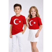 Promisebackdrop2 Kaliteli Unisex Çocuk Kırmızı Ay Yıldız Türk Bayraklı Kısa Kollu T-Shirt