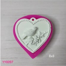 YOYOMOLD YY0097 Gül Dalı Üzerindeki Kuş Figürlü Kalp Silikon Kalıp