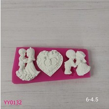YOYOMOLD YY0132 Gelin Damat, Çocuklar ve Yüzüklü Kalp Silikon Kalıp