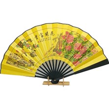 Dünyadan Hediyeler Çin Bambu Keten Kumaş Yelpaze 06BSF Siyah Büyük Boy 60CM No.6s