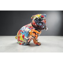 Elifeshop Grafiti Desenli Fransız Bulldog Biblo Canlı Renkli Köpek Heykeli Dekoratif Ev Ofis Hediyesi 20 cm