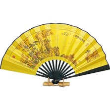 Dünyadan Hediyeler Çin Bambu Keten Kumaş Yelpaze 05BSE Siyah Büyük Boy 60CM No.5s