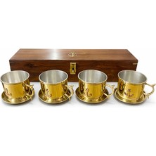 Renklime 38X10 cm Ahşap Kutulu 4'lü Pirinç Fincan Seti