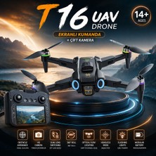 Airstorr T16 Uav Drone Ekranlı Kumanda Hd Çift Kameralı Katlanabilir Drone 100M Menzil (Taşıma Çantalı Set)O