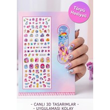 BP Tattoo Pony Tırna Sticker Renkli Çocuk Tırnak Sticker Seti, Nail Art Yüz Taşı Törpü Hediyeli