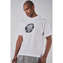 Ex-pent Kısa Kollu Regular Kalıp Poplin Garnili Baskılı Beyaz T-Shirt