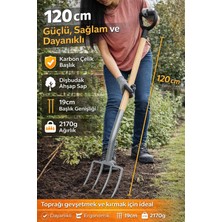 Binbirreyon 4 Dişli Ağaç Saplı Toprak Düzenleme Bel Tırmığı Havalandırma 120CM Karbon Çelik AB094