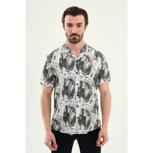 MCR Desenli Slim Fit Apaç Yaka Kısa Kollu Erkek Gömlek