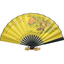 Dünyadan Hediyeler Çin Bambu Keten Kumaş Yelpaze 07BSG Siyah Büyük Boy 60CM No.7s