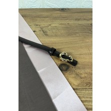 Paşala Leather Hakiki Deri Kadın Kemer Siyah Gold Tokalı 2 cm Genişlik Dikişli Bombeli Elbise Uyumlu