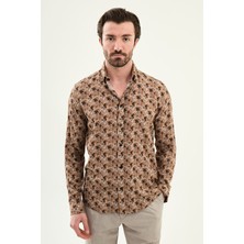 MCR Çiçek Desenli Slim Fit Uzun Kollu Erkek Gömlek