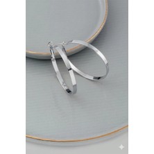 Lia Charm Kadın Gümüş Renk Paslanmaz Çelik Büyük Halka Küpe - Modern Geometrik Tasarım