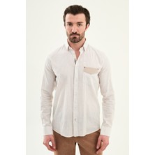 MCR Çizgili Slim Fit Cep Detaylı Uzun Kollu Keten Erkek Gömlek