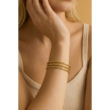 Clodi Gold 3'lü Burgu Çelik Ajda Bilezik Seti - Kararmaz Lüks Bileklik