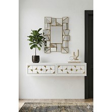 Yumedi Design DA1207BG - Rabbit Dresuar , Antre Hol Rafı, Duvara Montaj Tv Sehpası 120CM Beyaz- Gold