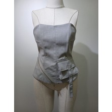 Gizelia Modern Utility Tasarım: Fermuar ve Cep Detaylı Gri Büstiyer