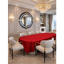 Zeren Home Signature Simli Kırmızı Oval Masa Örtüsü | El Işçiliği Işıltılı Lüks Tasarım |özel Ölçü|8 Peçete