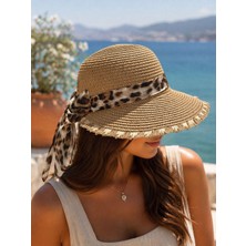 Aydın Şapkacınız Leopar Desenli Premium Hasır Kadın Şapka – Arkası Cırtlı Ayarlanabilir, Tesettüre Uygun Yazlık Şapka